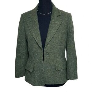Daisy Fuentes‎ size 8 olive green tweed 1 button fitted blazer